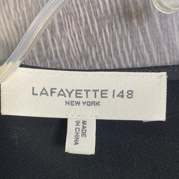 LAFAYETTE 148 NEW YORK Finesse Black Crepe Asymmetric Midi Dress Women's Medium - Picture 5 of 8